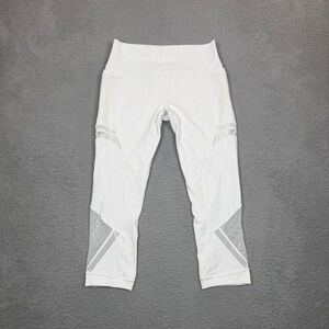 Lululemon‎ White Tight Stuff Tight II Mesh Crop Leggings Size 8 Running Training